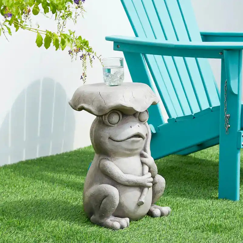 Glitzhome 19 H MGO Frog and Lotus Faux Concrete Garden Stool