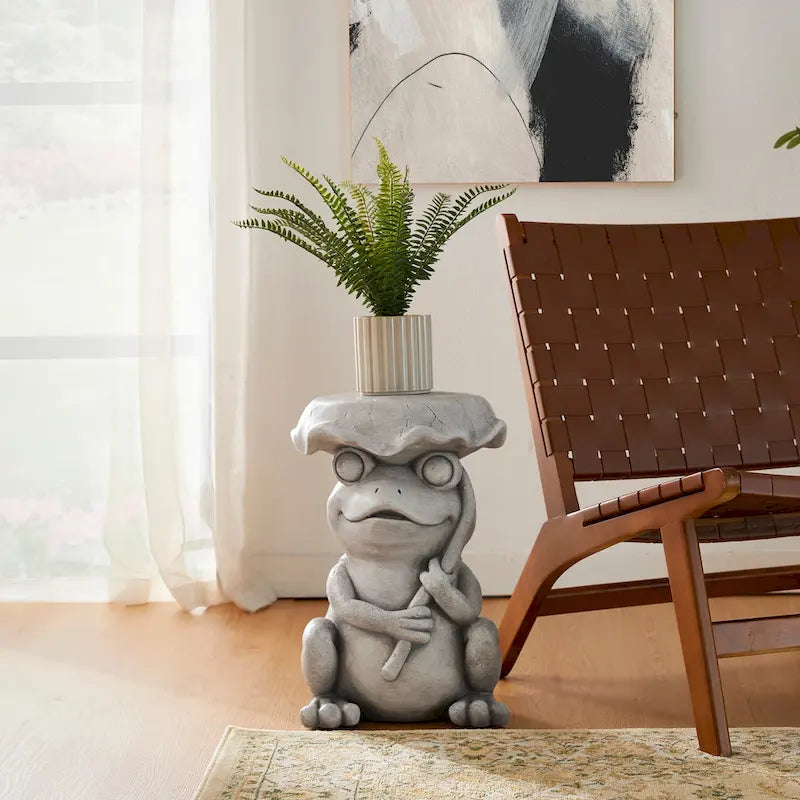 Glitzhome 19 H MGO Frog and Lotus Faux Concrete Garden Stool