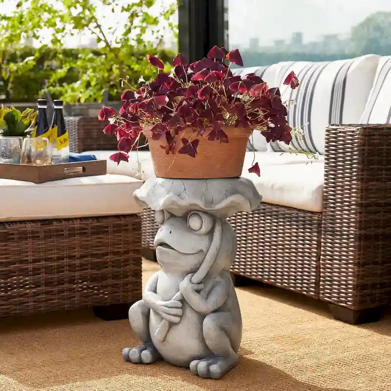 Glitzhome 19 H MGO Frog and Lotus Faux Concrete Garden Stool
