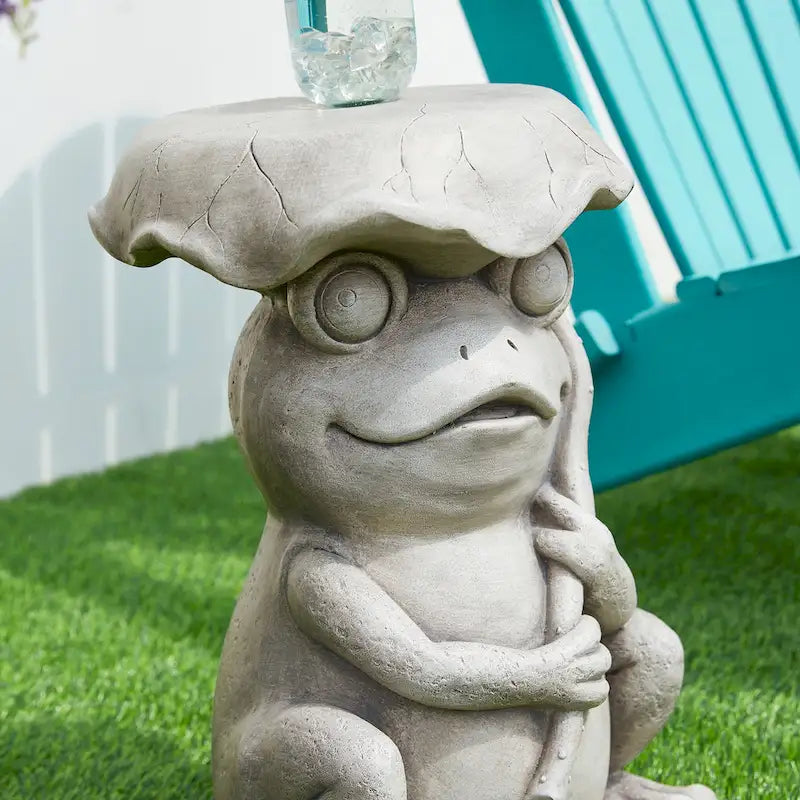 Glitzhome 19 H MGO Frog and Lotus Faux Concrete Garden Stool