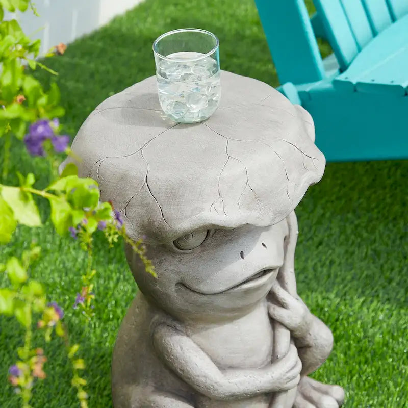 Glitzhome 19 H MGO Frog and Lotus Faux Concrete Garden Stool
