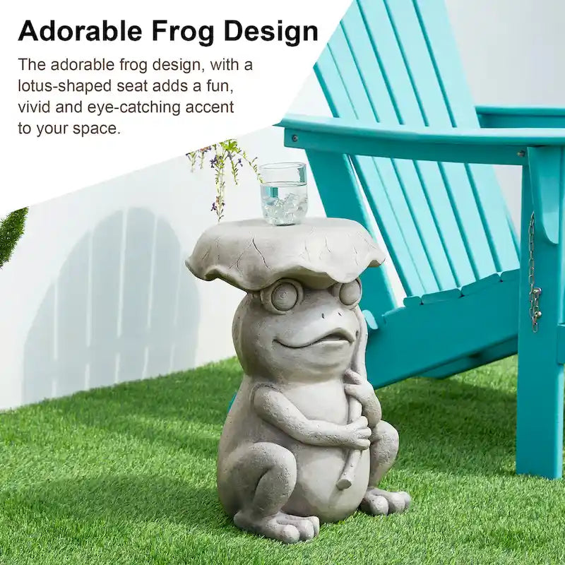 Glitzhome 19 H MGO Frog and Lotus Faux Concrete Garden Stool
