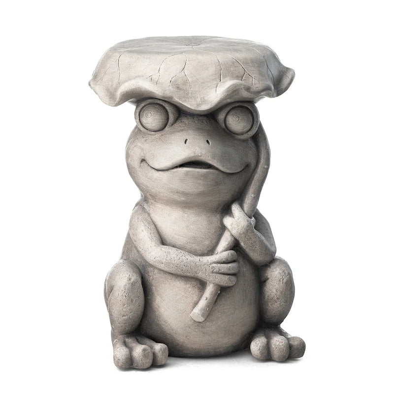 Glitzhome 19 H MGO Frog and Lotus Faux Concrete Garden Stool