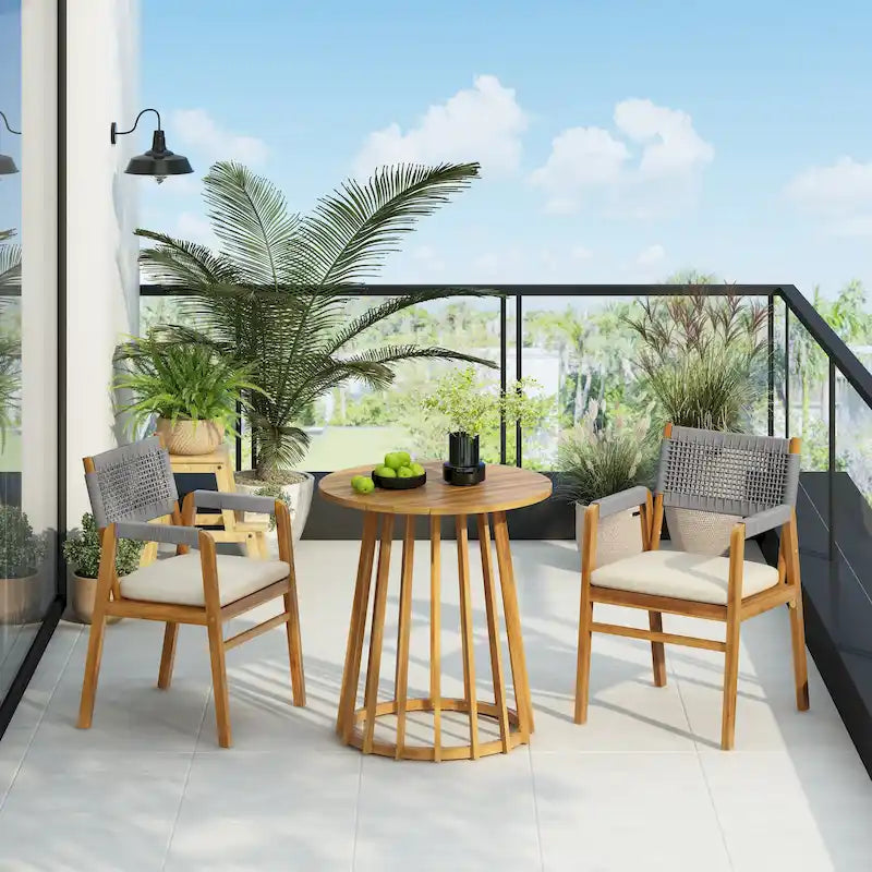 Christopher Knight Home - Outdoor 3-Piece Acacia Wood Dining Set with Cushions