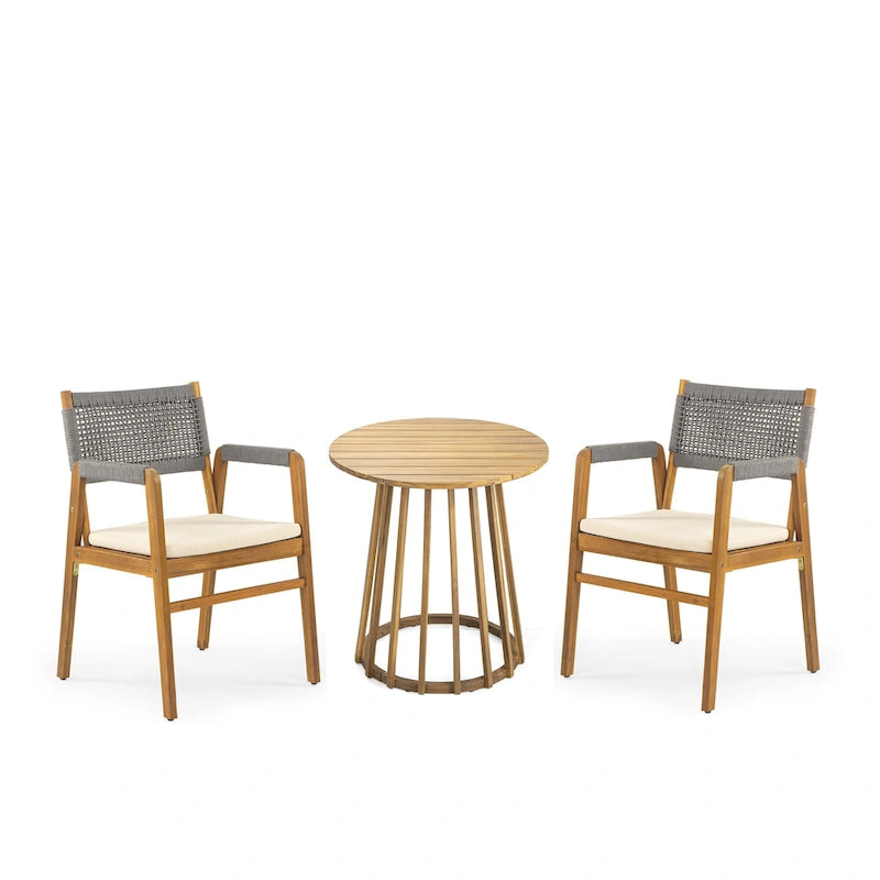 Christopher Knight Home - Outdoor 3-Piece Acacia Wood Dining Set with Cushions