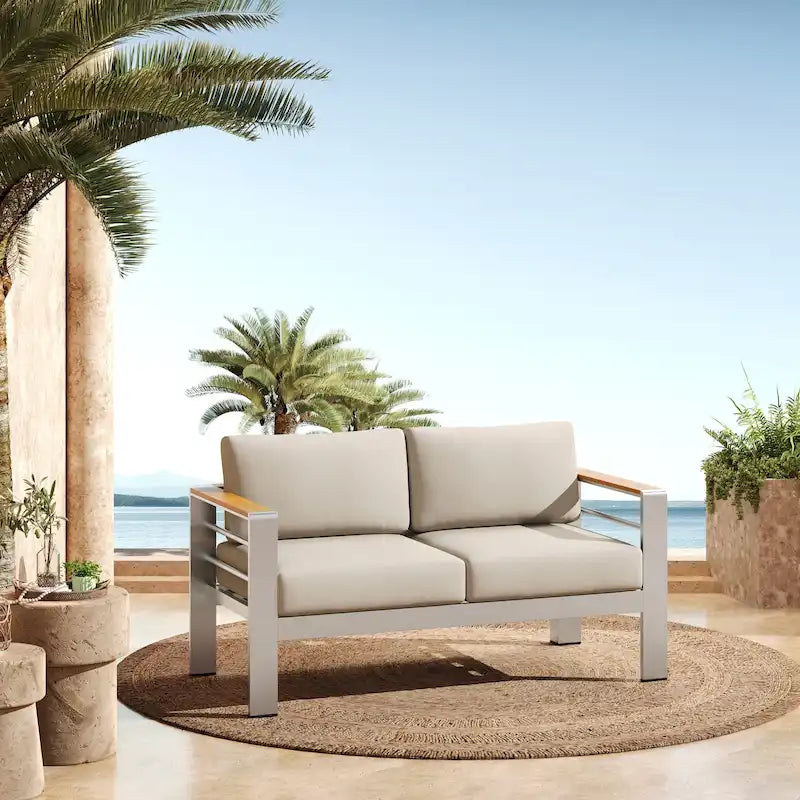 Christopher Knight Home - Everett Outdoor Aluminum Love Seat with Cushions and Rust-Resistant Frame