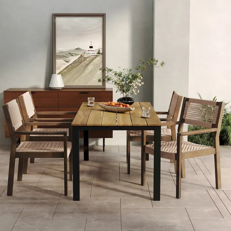 Christopher Knight Home Outdoor 5-Piece Acacia Wood Dining Sets with Rope Accent Chairs