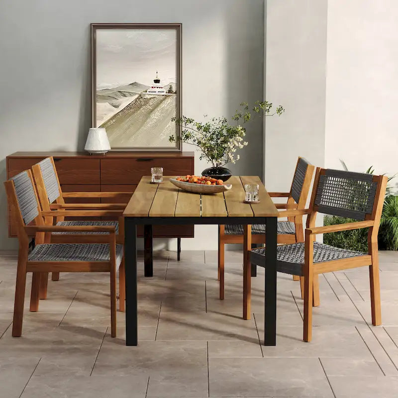 Christopher Knight Home Outdoor 5-Piece Acacia Wood Dining Sets with Rope Accent Chairs