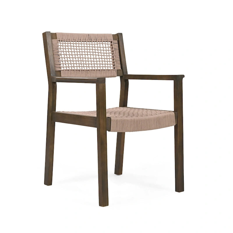 Christopher Knight Home Outdoor 5-Piece Acacia Wood Dining Sets with Rope Accent Chairs