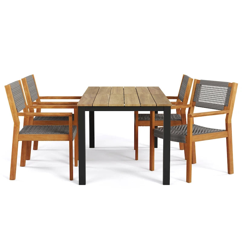 Christopher Knight Home Outdoor 5-Piece Acacia Wood Dining Sets with Rope Accent Chairs