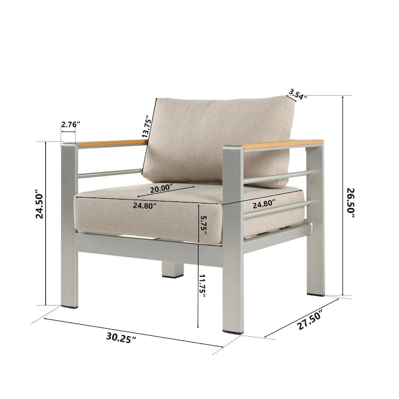 Christopher Knight Home - Everett Outdoor Aluminum Club Chair with Cushions and Rust-Resistant Frame