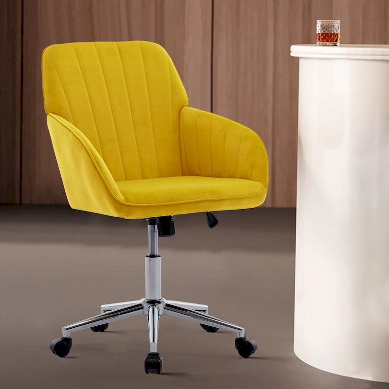 Velvet Swivel Office Chair with Gold Base - Bright Yellow