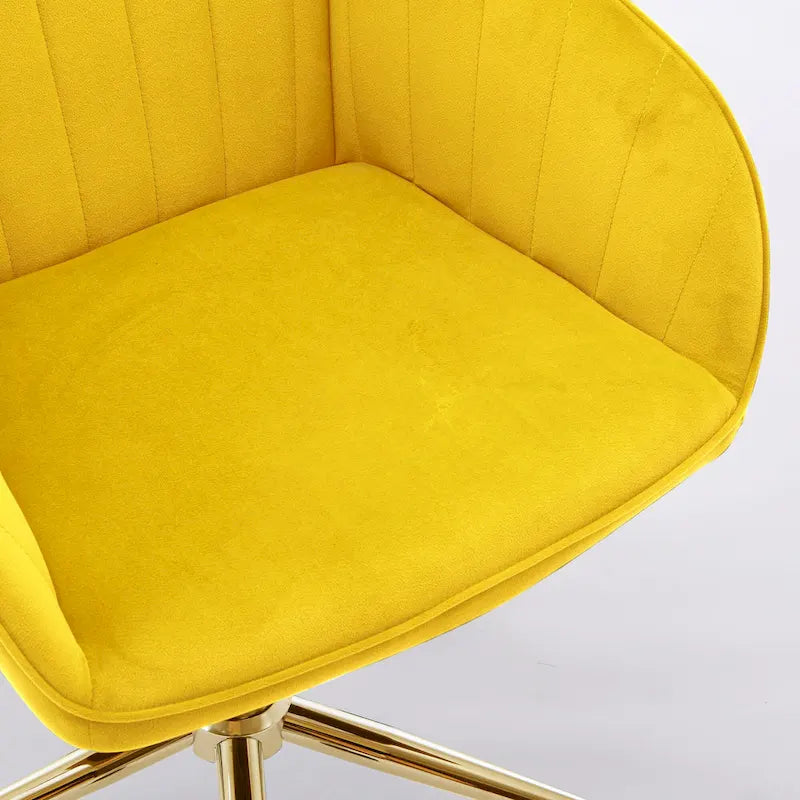 Velvet Swivel Office Chair with Gold Base - Bright Yellow