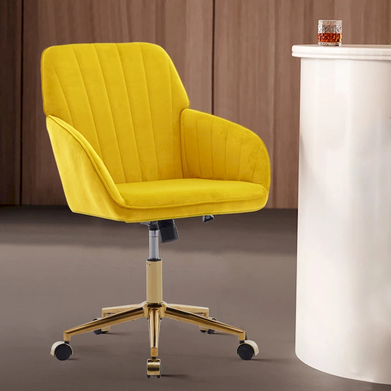 Velvet Swivel Office Chair with Gold Base - Bright Yellow