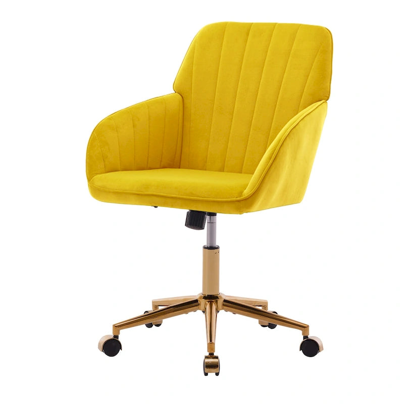 Velvet Swivel Office Chair with Gold Base - Bright Yellow