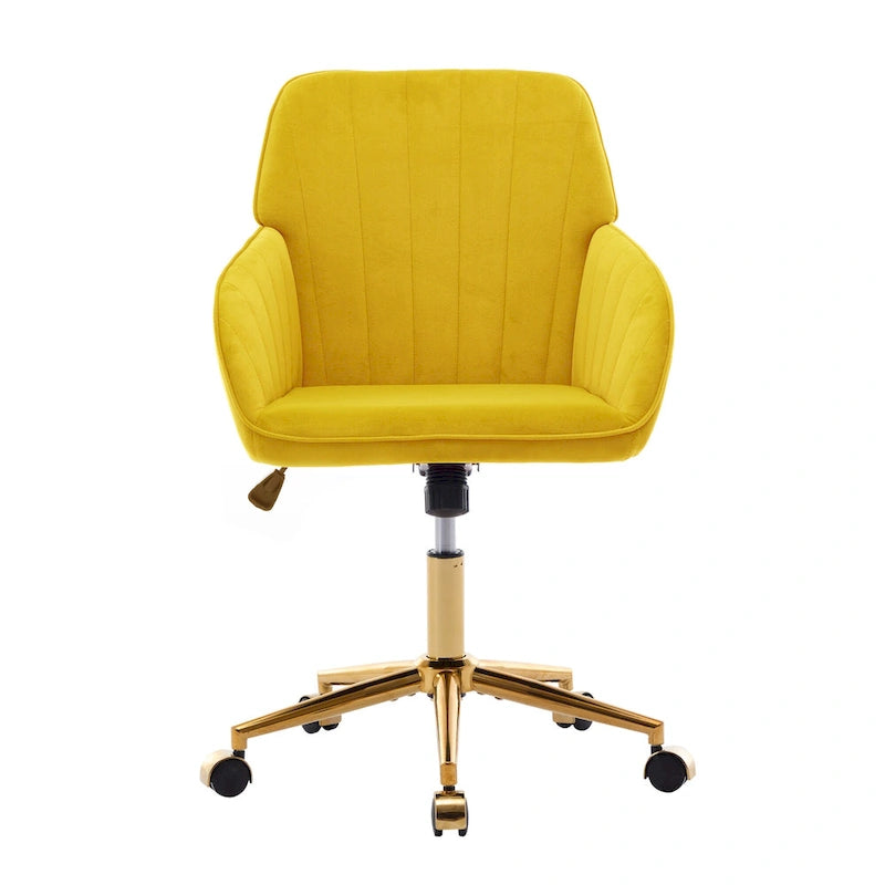 Velvet Swivel Office Chair with Gold Base - Bright Yellow