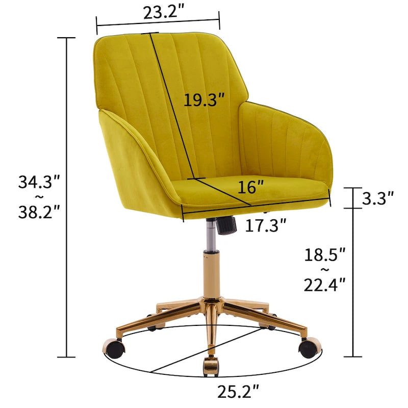 Velvet Swivel Office Chair with Gold Base - Bright Yellow