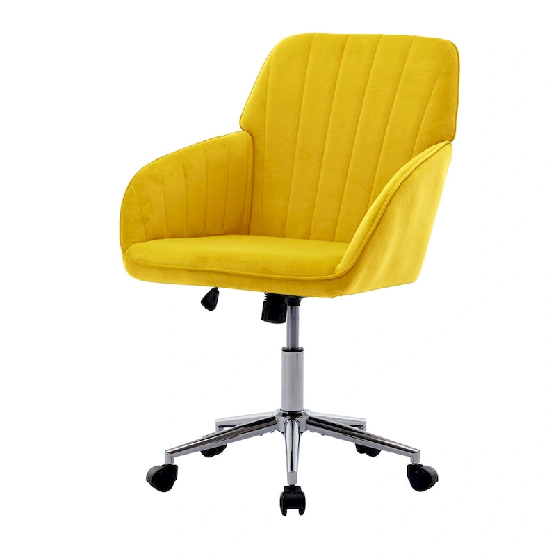 Velvet Swivel Office Chair with Gold Base - Bright Yellow