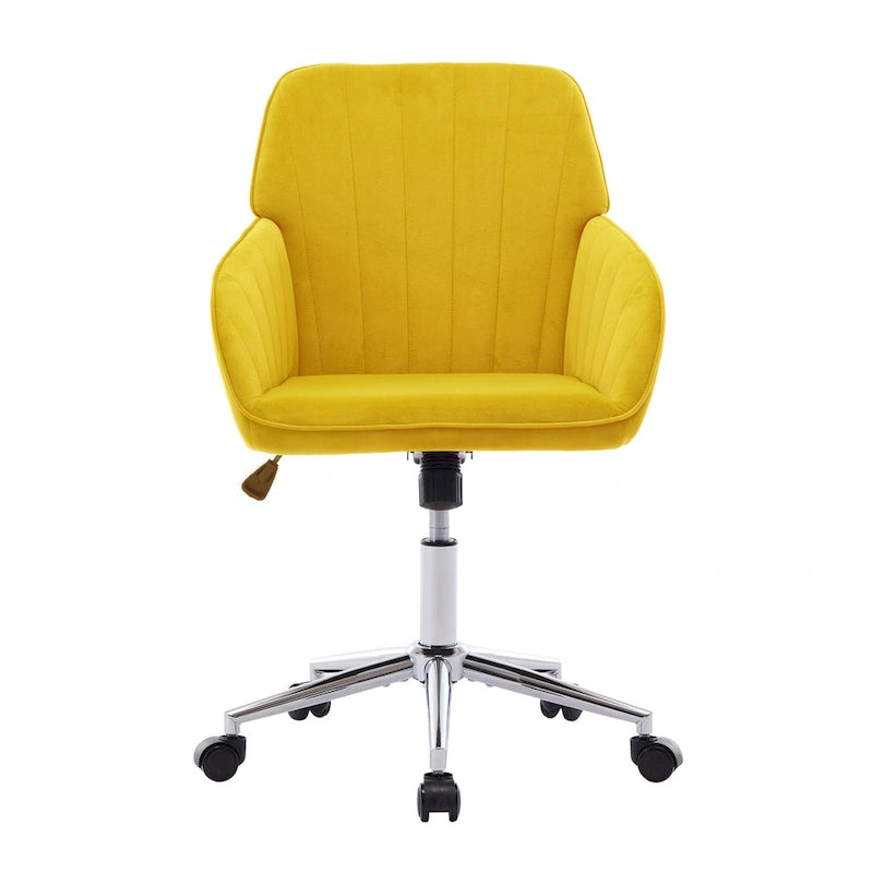 Velvet Swivel Office Chair with Gold Base - Bright Yellow