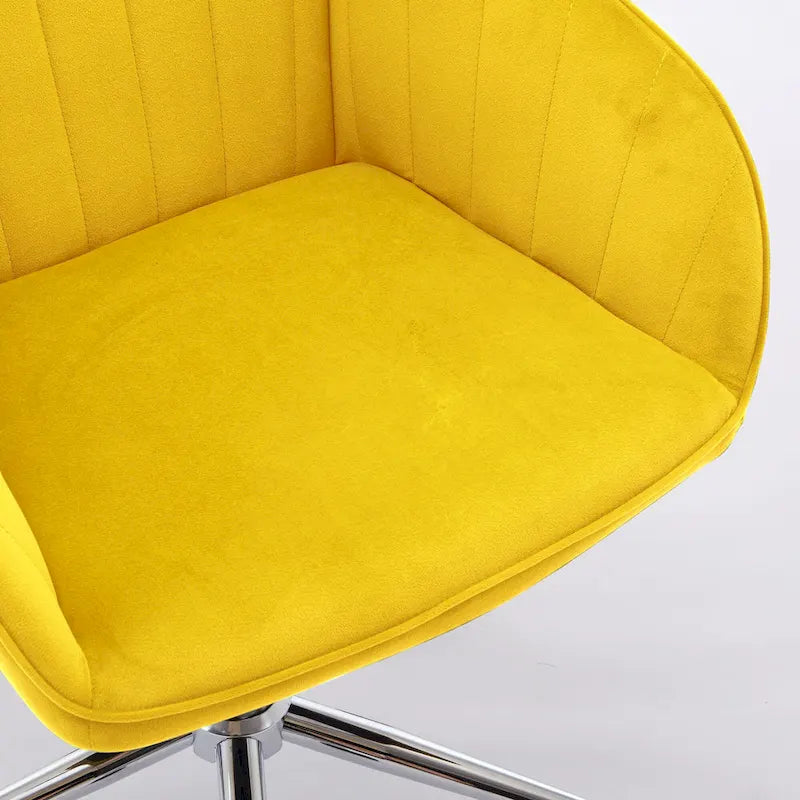 Velvet Swivel Office Chair with Gold Base - Bright Yellow