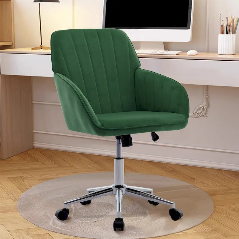 Adjustable Ergonomic Swivel Office Chair with Backrest - Green and Khaki