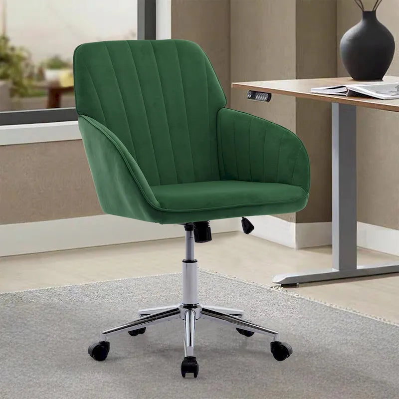 Adjustable Ergonomic Swivel Office Chair with Backrest - Green and Khaki