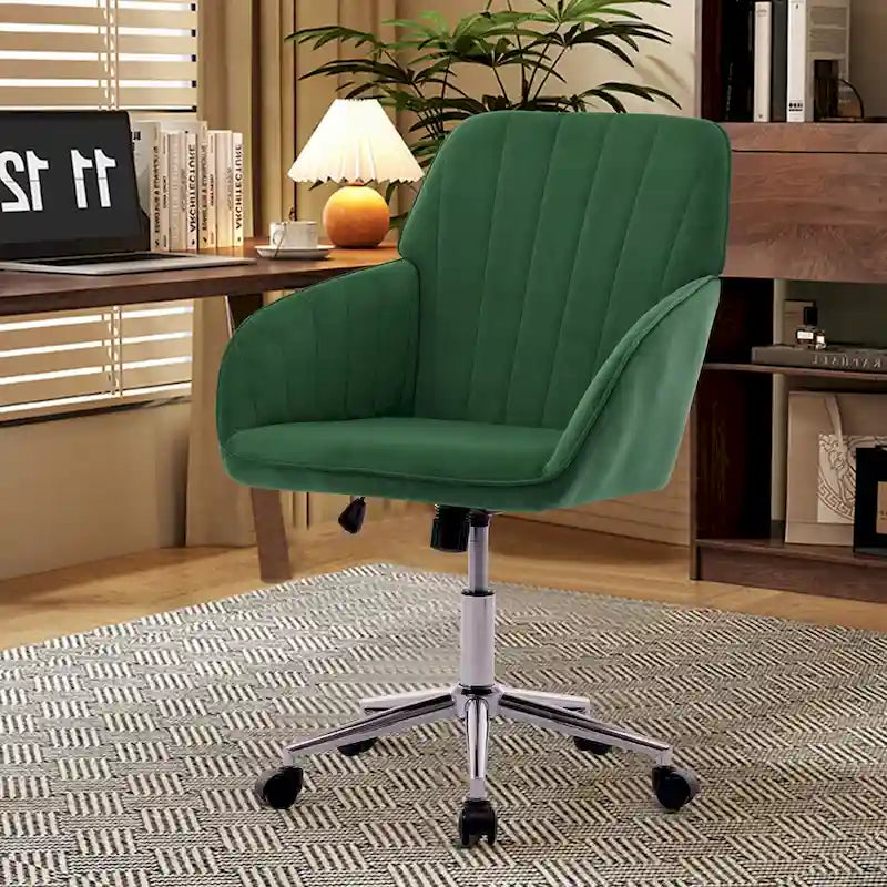 Adjustable Ergonomic Swivel Office Chair with Backrest - Green and Khaki