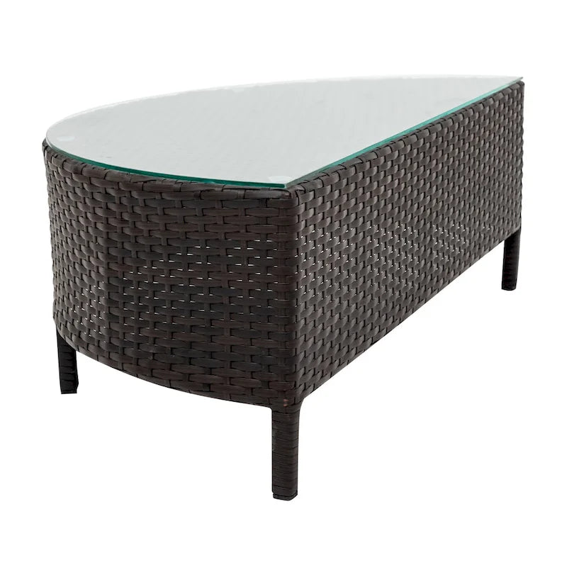 5-Piece Outdoor Rattan Half-Moon Sectional Sofa Set with Tempered Glass Coffee Table