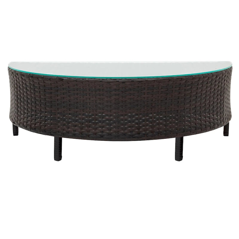 5-Piece Outdoor Rattan Half-Moon Sectional Sofa Set with Tempered Glass Coffee Table