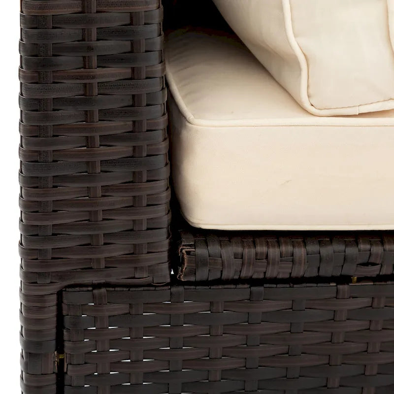 5-Piece Outdoor Rattan Half-Moon Sectional Sofa Set with Tempered Glass Coffee Table