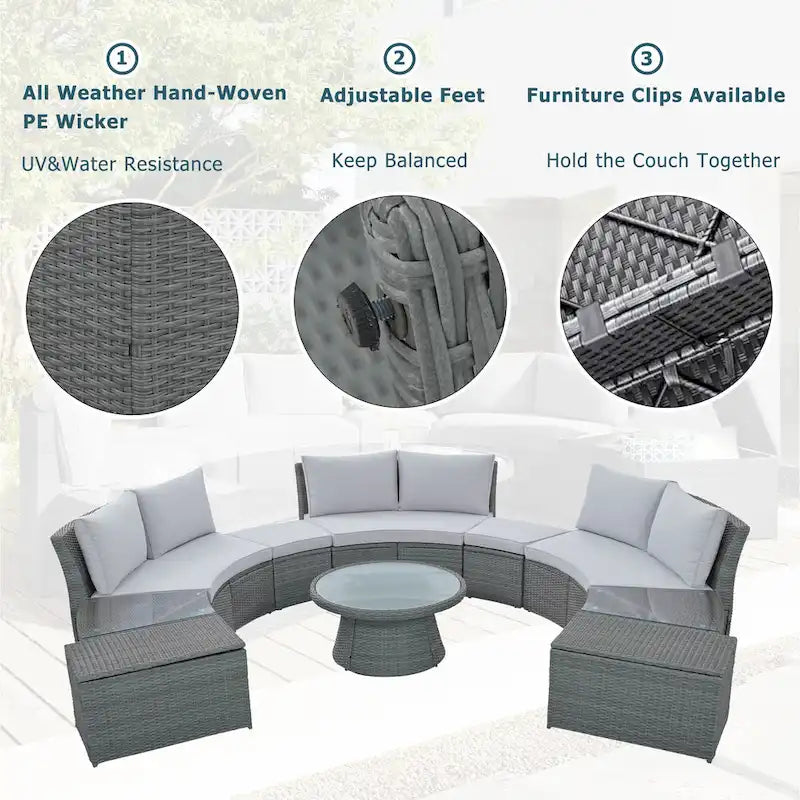 10-Piece Outdoor Rattan Modular Sectional Sofa Set with Coffee Table, Storage Box, Side Tables
