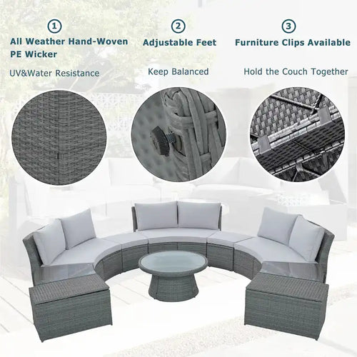 10-Piece Outdoor Rattan Modular Sectional Sofa Set with Coffee Table, Storage Box, Side Tables