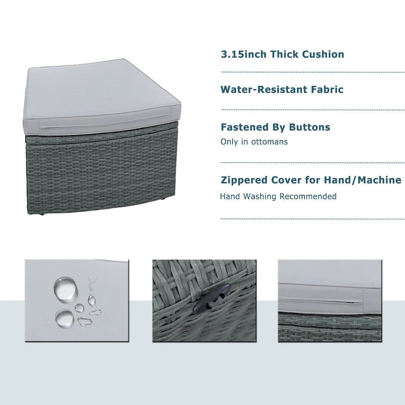 10-Piece Outdoor Rattan Modular Sectional Sofa Set with Coffee Table, Storage Box, Side Tables