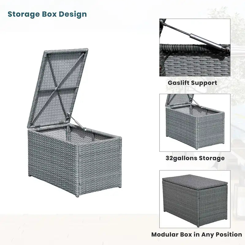 10-Piece Outdoor Rattan Modular Sectional Sofa Set with Coffee Table, Storage Box, Side Tables
