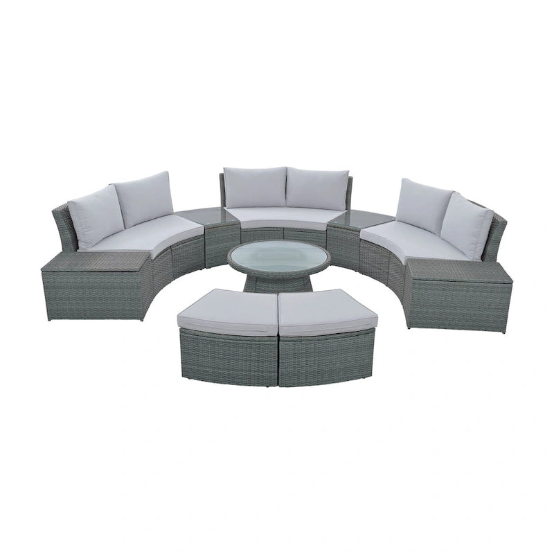 10-Piece Outdoor Rattan Modular Sectional Sofa Set with Coffee Table, Storage Box, Side Tables