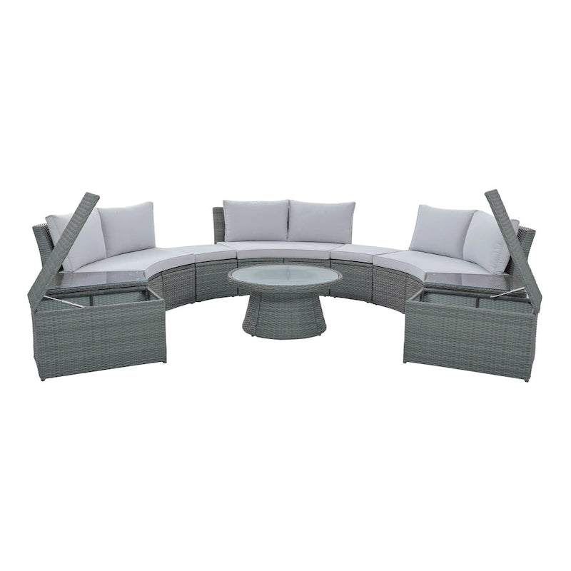 10-Piece Outdoor Rattan Modular Sectional Sofa Set with Coffee Table, Storage Box, Side Tables