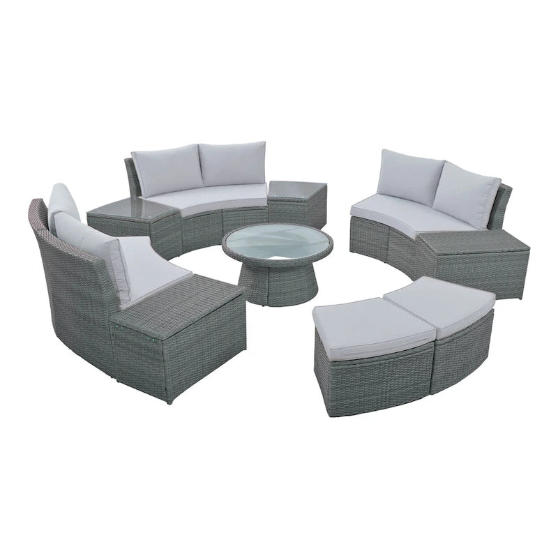 10-Piece Outdoor Rattan Modular Sectional Sofa Set with Coffee Table, Storage Box, Side Tables