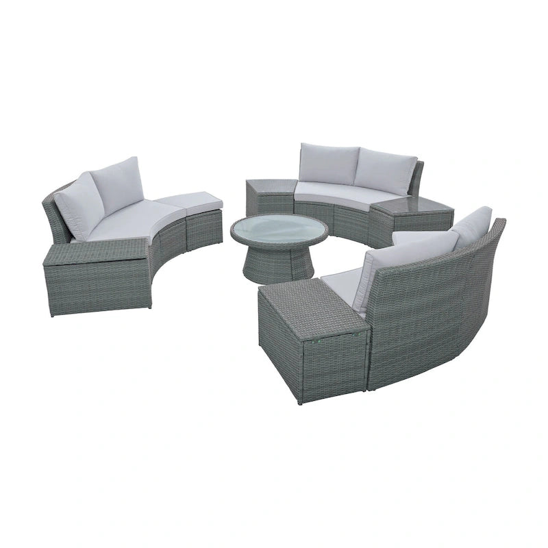 10-Piece Outdoor Rattan Modular Sectional Sofa Set with Coffee Table, Storage Box, Side Tables