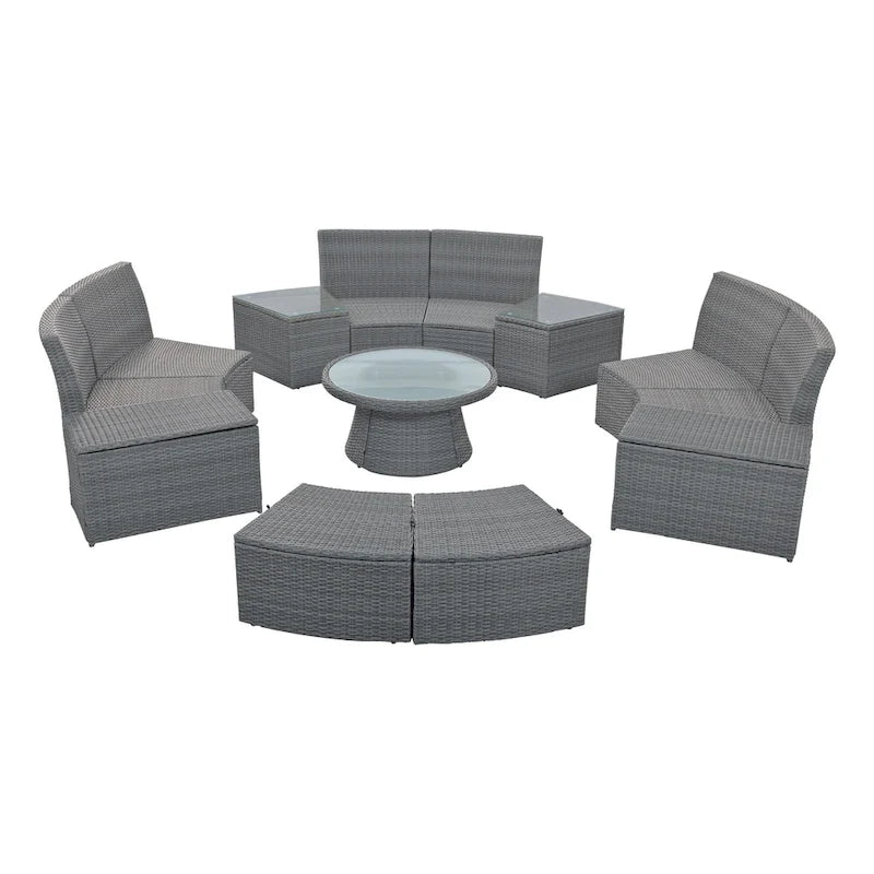 10-Piece Outdoor Rattan Modular Sectional Sofa Set with Coffee Table, Storage Box, Side Tables