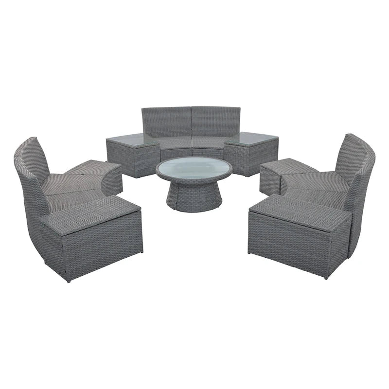 10-Piece Outdoor Rattan Modular Sectional Sofa Set with Coffee Table, Storage Box, Side Tables
