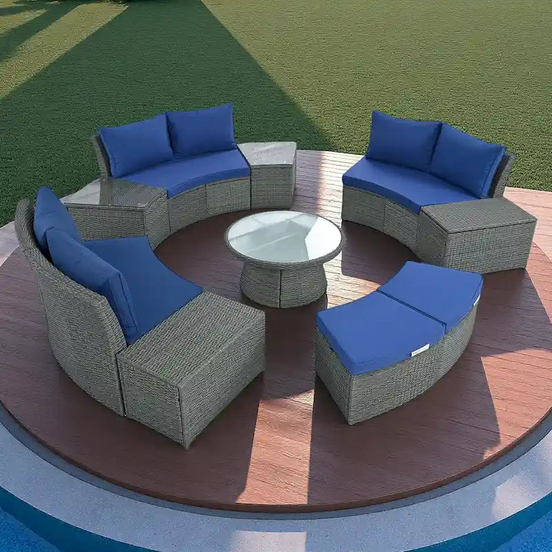 10-Piece Outdoor Rattan Modular Sectional Sofa Set with Coffee Table, Storage Box, Side Tables