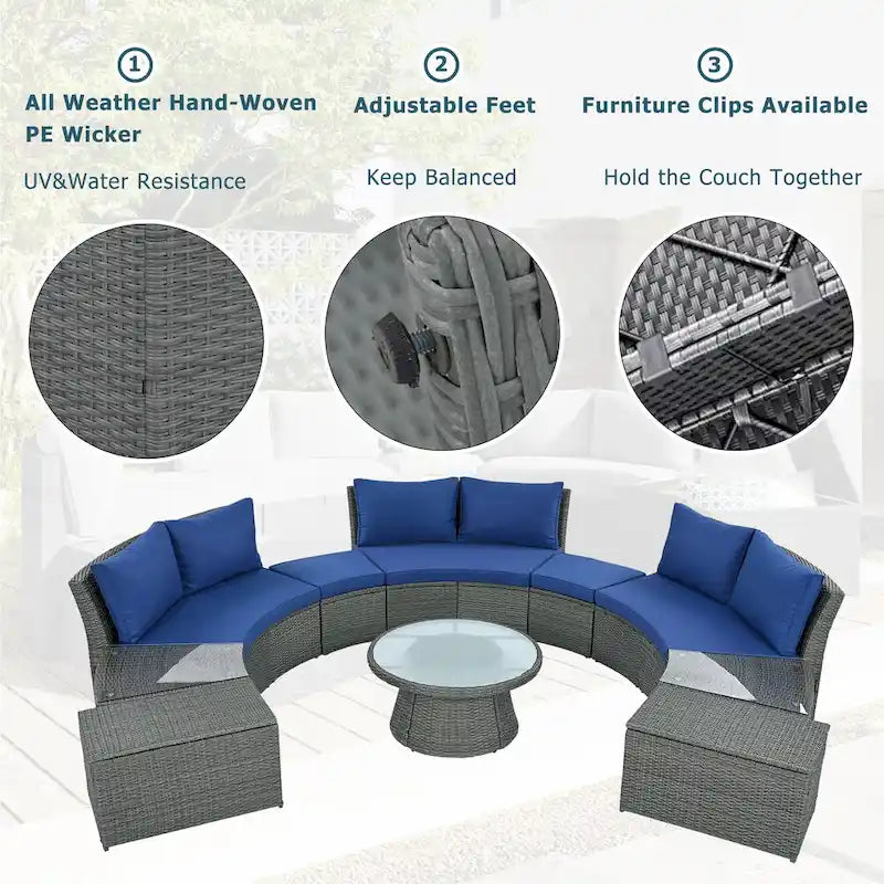 10-Piece Outdoor Rattan Modular Sectional Sofa Set with Coffee Table, Storage Box, Side Tables