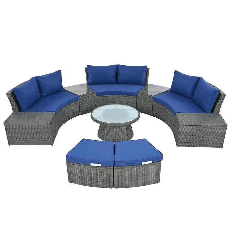 10-Piece Outdoor Rattan Modular Sectional Sofa Set with Coffee Table, Storage Box, Side Tables