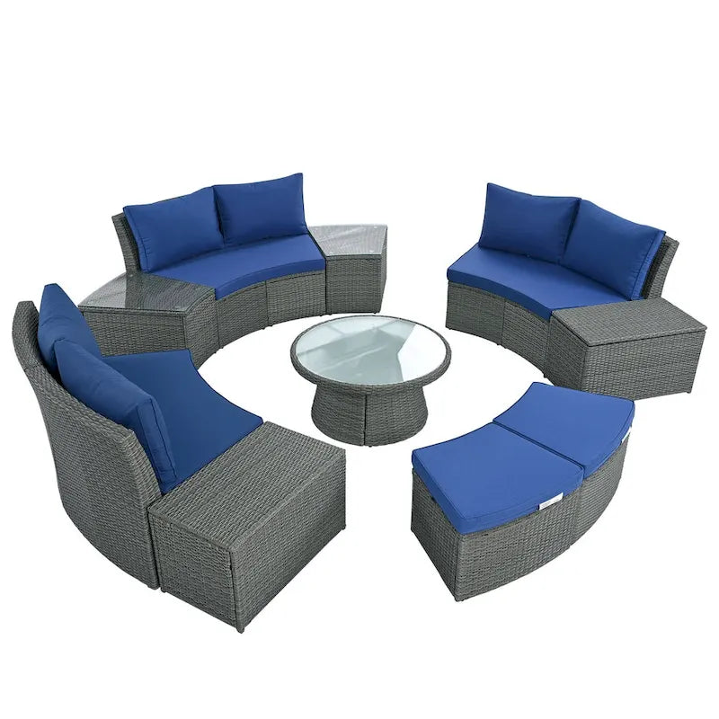 10-Piece Outdoor Rattan Modular Sectional Sofa Set with Coffee Table, Storage Box, Side Tables