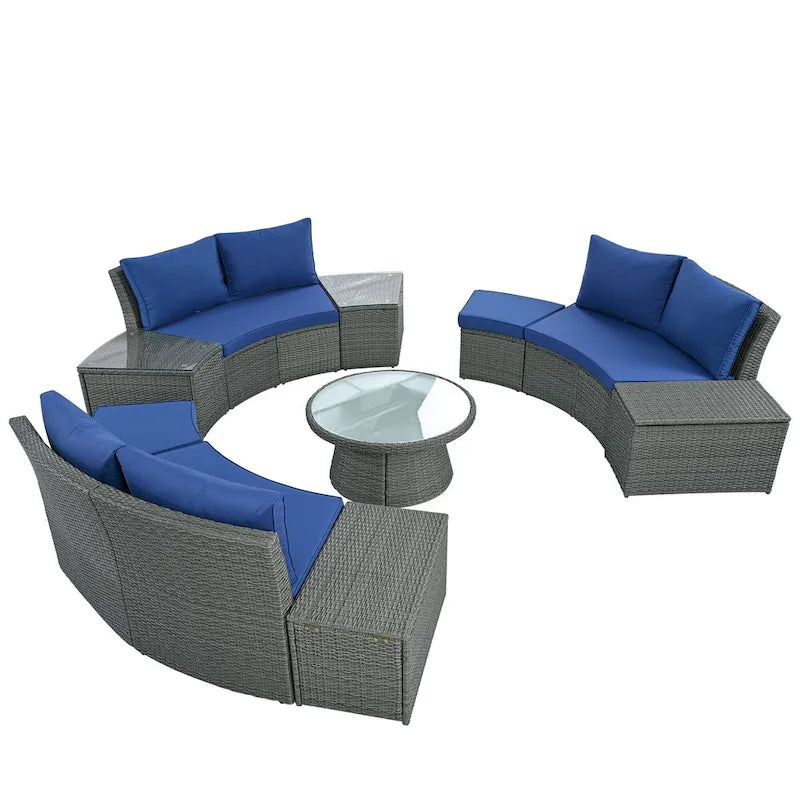 10-Piece Outdoor Rattan Modular Sectional Sofa Set with Coffee Table, Storage Box, Side Tables