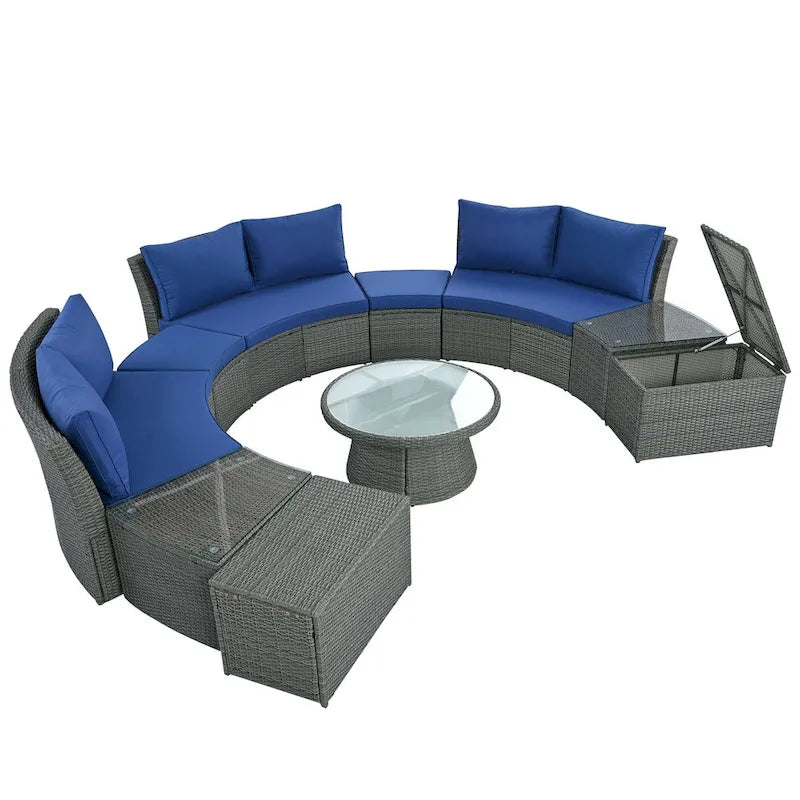 10-Piece Outdoor Rattan Modular Sectional Sofa Set with Coffee Table, Storage Box, Side Tables