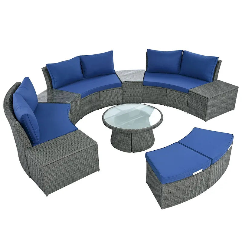 10-Piece Outdoor Rattan Modular Sectional Sofa Set with Coffee Table, Storage Box, Side Tables