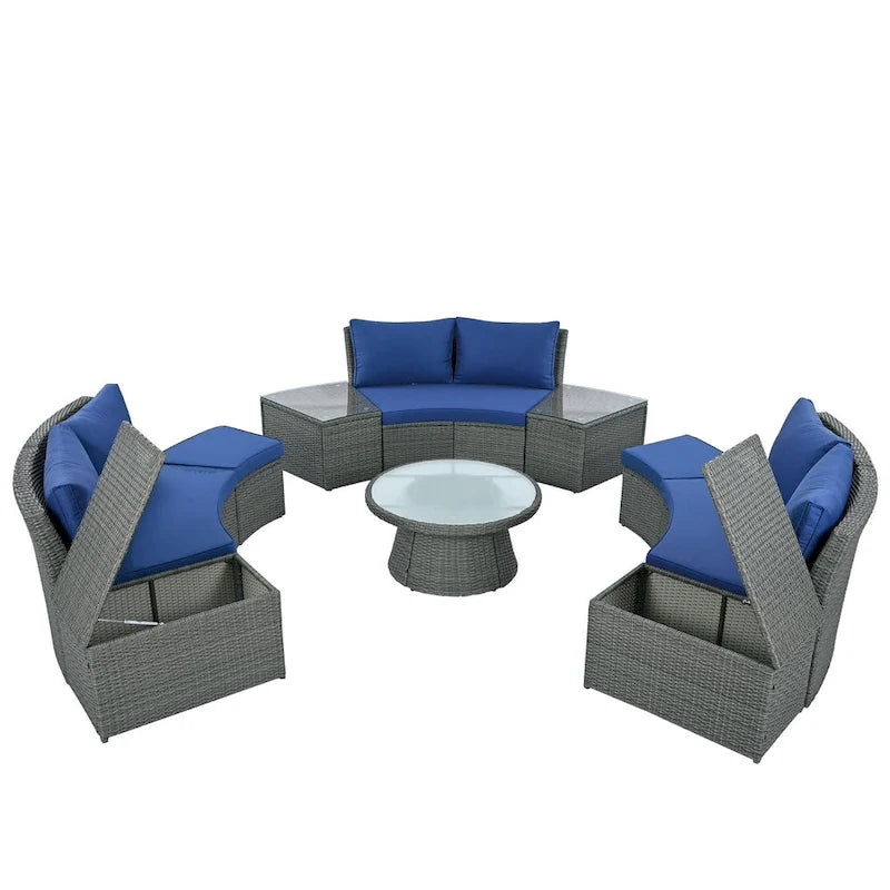 10-Piece Outdoor Rattan Modular Sectional Sofa Set with Coffee Table, Storage Box, Side Tables
