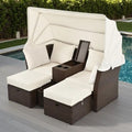 Convertible Outdoor Patio Daybed Loveseat Sofa Set with Retractable Canopy and Central Console