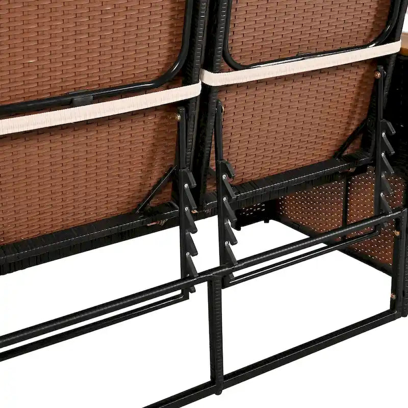 2-Piece Outdoor Patio Rattan Canopy Daybed Sunbed with 5 Positions Adjustable Backrest and Storage Bench